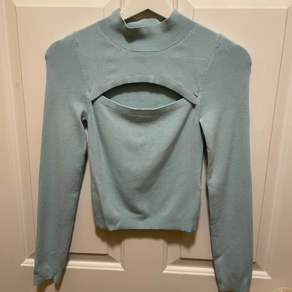 Chic Light Blue Cutout Sweater
